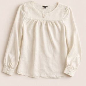 Theory 💯 Silk Women's Cream Long-Sleeve Button Yoke Blouse